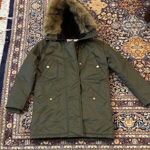 J. Crew Green Parka with Faux Fur Hood